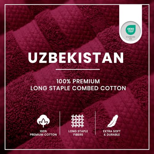 Bath Towels Set of 4 Extra Large Towels set, 30x60 In, 100% Uzbek Cotton 600 GSM, Oeko-TEX, Larger & Lighter Weight, Quicker to Dry, Super Soft and Absorbent, Perfect for Bathroom–Burgundy - color: Burgundy