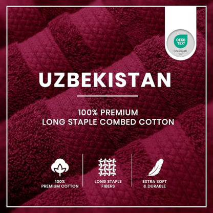 Bath Towels Set of 4 Extra Large Towels set, 30x60 In, 100% Uzbek Cotton 600 GSM, Oeko-TEX, Larger & Lighter Weight, Quicker to Dry, Super Soft and Absorbent, Perfect for Bathroom–Burgundy - color: Burgundy