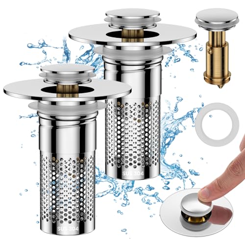 Bathroom Sink Drain Strainer for 1.1"-1.45" Basin Drain Holes(2 Pcs) | Pop Up Sink Drain Filter with Removable Stainless Steel Filter Basket Hair Catcher Plug - color: 2pcs