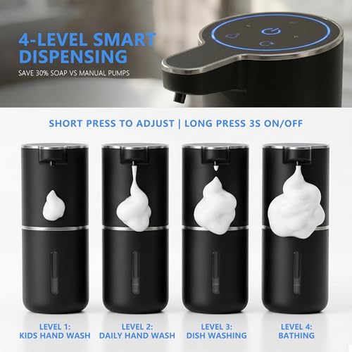 2-Pack Automatic Foam Soap Dispenser – USB Rechargeable Smart Hand Soap Dispenser with 4-Level Adjustable, 380mL Wall Mounted or Countertop, IPX5 Waterproof, for Bathroom Kitchen (Black) - color: Black2