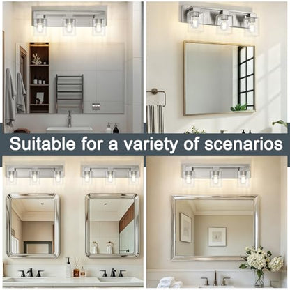 21.6 Inch Brushed Nickel Bathroom Light Fixtures, with Clear Glass Shade | 3-Light Bathroom Lighting Fixtures Over Mirror, Modern Wall Light, bathroom vanity light E26 Socket, ETL - color: Brushed Nickel, size: 3-Light