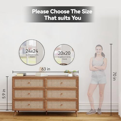 SCWF-GZ 20" Round Mirror Circle Wall Mounted Hanging or Against Wall Metal Frame Dressing Make-up Mirrors for Entryway Bedroom Bathroom Living Room 20 inch Black | HD Crystal Clear No distortion Tempered Glass,Aluminum Frame,Make-Up Mirrors for Bedroom,En
