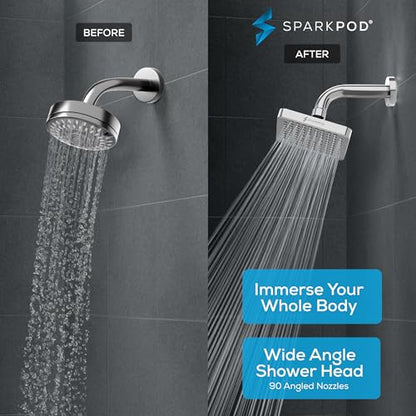 SparkPod Rain Shower Head, 6 Inch Square, Luxury Polished Chrome Finish | High Pressure Shower Heads, 90 Nozzles, Adjustable Showerhead, No Tools Needed, Universal Connection - color: Luxury Polished Chrome, style: 6 Inch Square