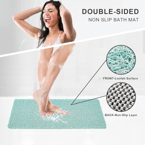 Nonslip Bathtub Mat, Anti Slip Bath Mat 0.6" Extra Thick, Quick Dry Bath Tub Anti Slip Shower Mat, Loofah Non-Slip Bath Mat for Tub Bathroom Pool Kitchen Entryway Home Hotel(Blue 24x24) - color: Blue, size: 24" x 24" (Square)