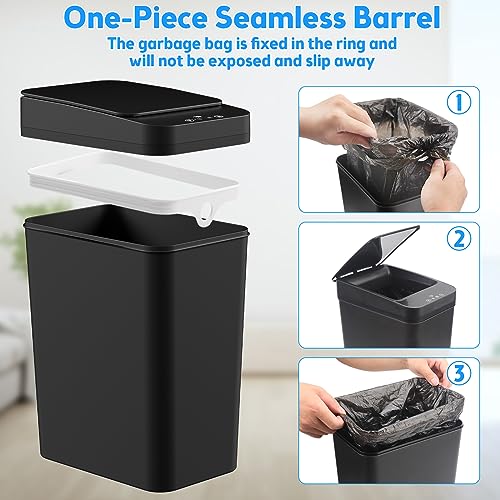 Bathroom Trash Can with Lid, KOEYLE 2 Pack 2.2 Gallon Automatic Touchless Garbage Can, Small Motion Sensor Smart Trash Can, Slim Waterproof Trash Bin for Bedroom, Bathroom, Office, Living Room (Black) - color: 2 Pack 2.2 Gallon Black