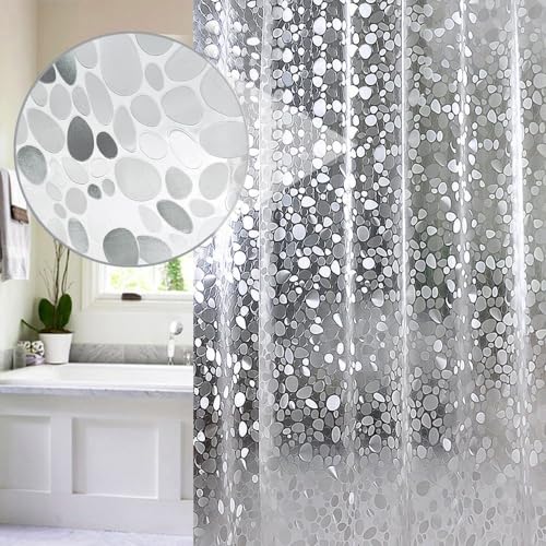 EurCross Stall Shower Curtain Liner for Narrow Small Showers 54 x 72inch, 1.15LB Heavyweight Waterproof Clear EVA Cobblestone Shower Liner with 5 Magnets and Hooks, 9 Metal Holes - size: 54"W x 72"L (Pack of 1)