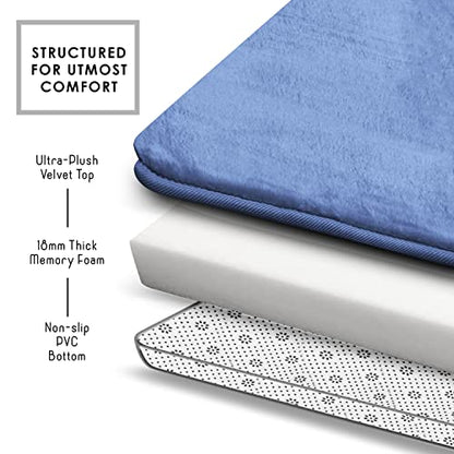 Clara Clark 3 Piece Bathroom Rugs Bath Mat Set, Velvet Memory Foam Bath Mats for Bathroom - Non-Slip, PVC Backing Bath Rugs, Washable - Dries Quickly, Blue - color: Calm Blue