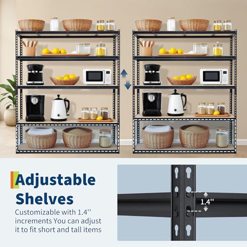 PeakPursuit Storage Shelving Unit, 5-Tier Adjustable Metal Storage Shelves, 60" L x 24" W x 72" H Heavy Duty Garage Storage Shelves for Kitchen Pantry Basement Bathroom Laundry - size: 60" L x 24" W x 72" H