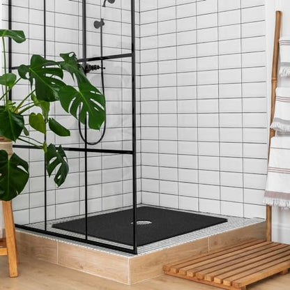 Shower Mat Non Slip,27 x 27 Inch Extra Large Bath Mat with Drain,Soft Square Loofah Shower Stall Mat Bathtub Mat for Bathroom,Without Suction Cups (Black) - color: Black