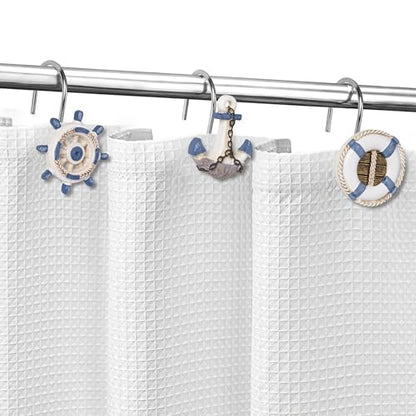 Sunlit Nautical Shower Curtain Hooks, Home Decorative Coastal Shower Curtain Rings for Bathroom, Resin, Ocean Shower Curtain Hanger Hooks for Living Room, Set of 12, Blue Nautical Set - size: Nautical Set