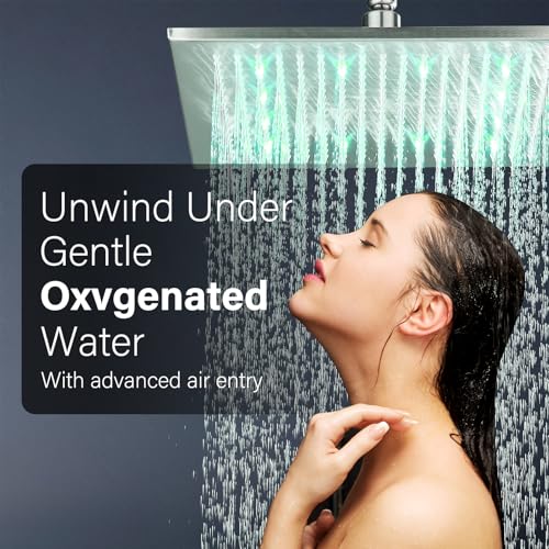 NeierThodore 12" LED Square Rainfall Shower Head Brushed Nickel Top Sprayer Shower Head Wall/Ceiling Mounted - color: Brushed Nickel, size: 12 Inch