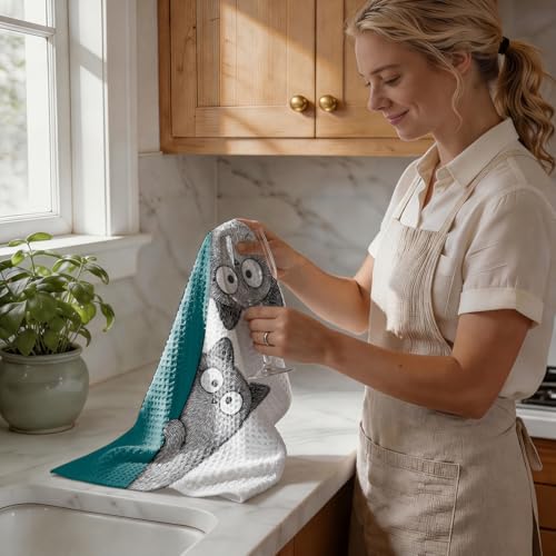 4 Pcs Funny Cat Kitchen Towels, Cute Cats Gifts Soft Absorbent Tea Towel - color: Multi 0139