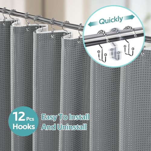 3 in 1 Shower Curtain Set, Waffle Shower Curtain and Liner Set with 12 Double Sided Shower Curtain Hooks, 258GSM Luxury Weighted Cloth Shower Curtains for Bathroom, 72 W x 84 H, Grey - color: Grey, size: 72"W x 84"L (Pack of 1)