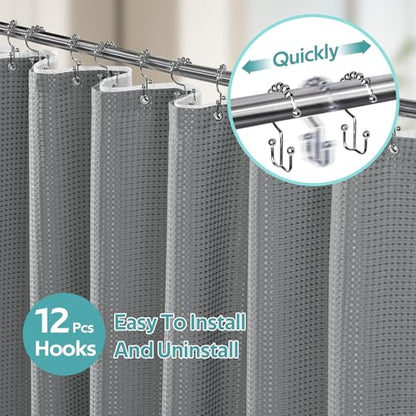 3 in 1 Shower Curtain Set, Waffle Shower Curtain and Liner Set with 12 Double Sided Shower Curtain Hooks, 258GSM Luxury Weighted Cloth Shower Curtains for Bathroom, 72 W x 84 H, Grey - color: Grey, size: 72"W x 84"L (Pack of 1)