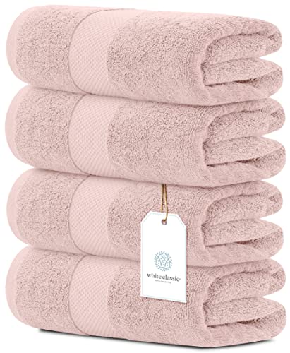 White Classic Luxury Bath Towels Set of 4 Large - 700 GSM Cotton Ultra Soft Bath Towels 27x54 | Highly Absorbent and Quick Dry | Hotel Towels for Bathroom Luxury, Plush Shower Towels, Pink - color: 17: Pink