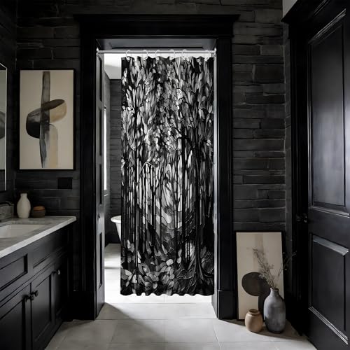 Small Stall Shower Curtain Rv Black and Gray, 36 x 72 Inchs | for Camper Stand Up Shower, Mens Pattern Design, Narrow Bathroom Decor Sets Waterproof Cloth Fabric, with Hooks - color: Black and Gray, size: 36"W x 72"L (Pack of 1)