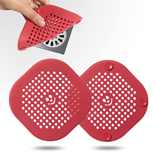 2 Pack Drain Hair Catcher Silicone Drain Protector Hair Stopper with Suction Cup for Shower Kitchen Bathroom Rose Red Set of 2 - color: Rosered