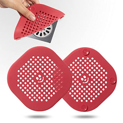 2 Pack Drain Hair Catcher Silicone Drain Protector Hair Stopper with Suction Cup for Shower Kitchen Bathroom Rose Red Set of 2 - color: Rosered