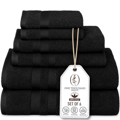 Premium Staple Cotton Bathroom Towel Set - Black 600 GSM 6-Piece Luxury Bath Towel Set 3 Stripe - 2 Bath Towels, 2 Hand Towels & 2 Washclothes Set - High Absorbent & Quick Dry for Gym, Spa, Hotel - color: Black - 3 Stripe