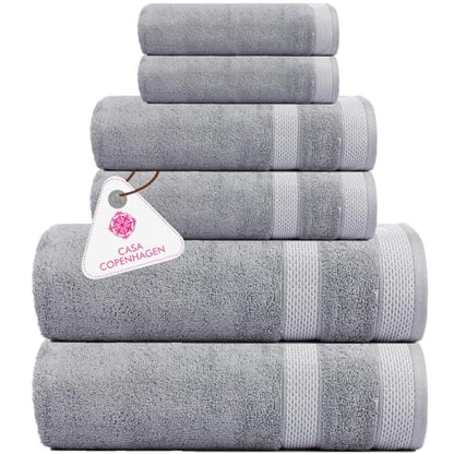 CASA COPENHAGEN Solitaire Luxury Hotel & Spa Quality, 600 GSM Egyptian Cotton, 6 Piece Turkish Towel Set, includes 2 Bath Towels, 2 Hand Towels, 2 Washcloths, Grey Violet - color: Grey Violet (O), size: 6 Pcs Set