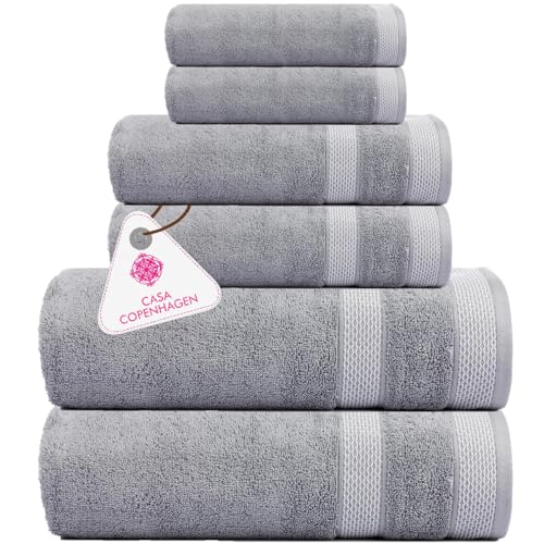 CASA COPENHAGEN Solitaire Luxury Hotel & Spa Quality, 600 GSM Egyptian Cotton, 6 Piece Turkish Towel Set, includes 2 Bath Towels, 2 Hand Towels, 2 Washcloths, Grey Violet - color: Grey Violet (O), size: 6 Pcs Set