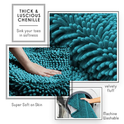 Hearth & Harbor Bathroom Rugs, Chenille Bath Mat - Machine Washable Bath Mats for Bathroom Non-Slip Backing Rubber, Quick Dry Bathroom Mat - color: Teal, style: 20 x 32