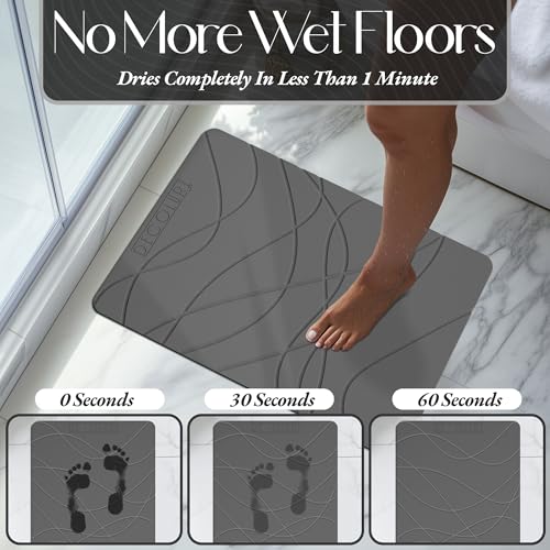 DECOLURE Stone Bath Mat Large, Quick Dry & Non-Slip Diatomaceous Earth Shower Mat for Bathroom, Luxurious & Easy to Clean Diatomite Stone Mat for Bathroom, Kitchen, High Density (Large, Grey) - size: 26" x 17" (Rectangular)