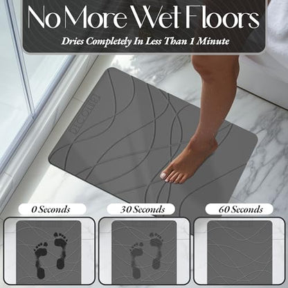 DECOLURE Stone Bath Mat Large, Quick Dry & Non-Slip Diatomaceous Earth Shower Mat for Bathroom, Luxurious & Easy to Clean Diatomite Stone Mat for Bathroom, Kitchen, High Density (Large, Grey) - size: 26" x 17" (Rectangular)