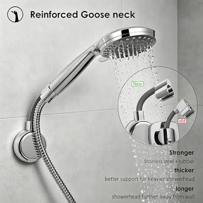 Suction Cup Handheld Shower Head Holder - 360 Swivel Adjustable Metal Neck - Wall Mounted Shower Wand Holder ，Chrome