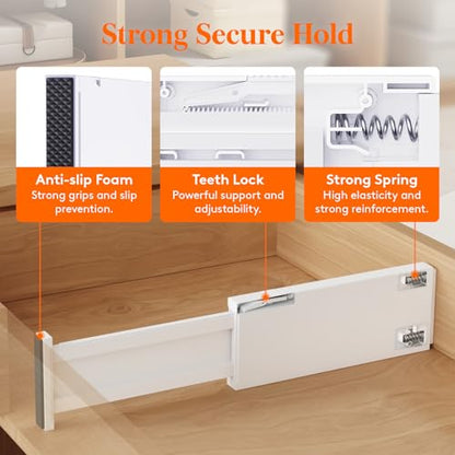Lifewit 14 Pack Drawer Dividers for Clothes, 10.9-16" Adjustable Drawer Organizers, 4" High Plastic Expandable Drawer Separators in Bedroom/Office/Bathroom/Kitchen Storage, White | 14 Pack 11-17" Expandable White Plastic Drawer Separator for Dresser, Kitc