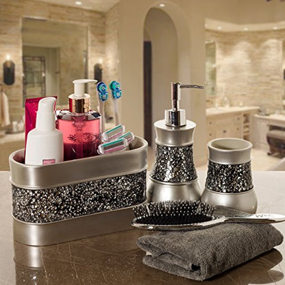 Creative Scents Crackled Glass Bathroom Tumbler Cup - Decorative Silver Crackled Glass Rinse Mug for Water, Best Tumblers for Mouthwash/Rinsing - style: Toothbrush Cup