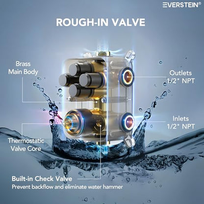 12" High-Pressure Rainfall Shower Faucet with Valve for Bathroom, Dual Rainfall Shower Head System with 6 Body Jets (Matte Black) | High-Pressure, Dual 12" Rainfall Shower Head System, 6 Body Jets, Rough in-Valve - color: Matte Black