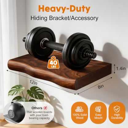 Solid Wood Live Edge Floating Shelves Set of 2 – 12" Rustic Wall Shelf with Hidden Bracket System, Wall Mounted Shelves for Bathroom, Kitchen, Living Room, Bedroom (Walnut) - color: Walnut, size: 12inch
