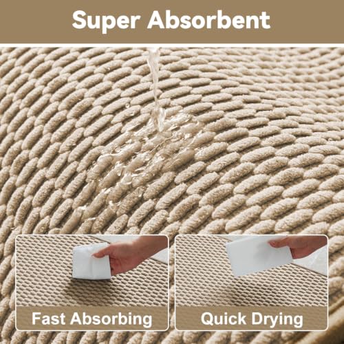 Triohero Small Bathroom Rugs Non Slip Washable Bath Rugs Super Absorbent Bathroom Rug Thin Quick Dry Low Pile Bath Mats, Beige 12x12 - color: Beige New, size: 1' x 1' (Rectangular)
