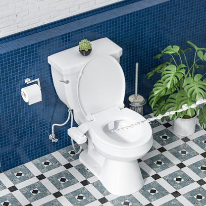 Ultra-Slim Bidet Attachment, Self-Cleaning Dual Nozzle (Feminine/Posterior Wash), Accessibility-Enhanced Large Buttons, Quick-Release, Non-Electric Fresh Water System with Adjustable Pressure