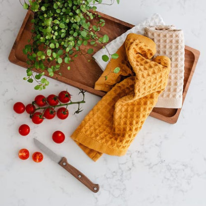 Waffle Washcloths Set, 100% Turkish Cotton (Mustard) - color: Mustard, size: Washcloths Set (4 Pieces)