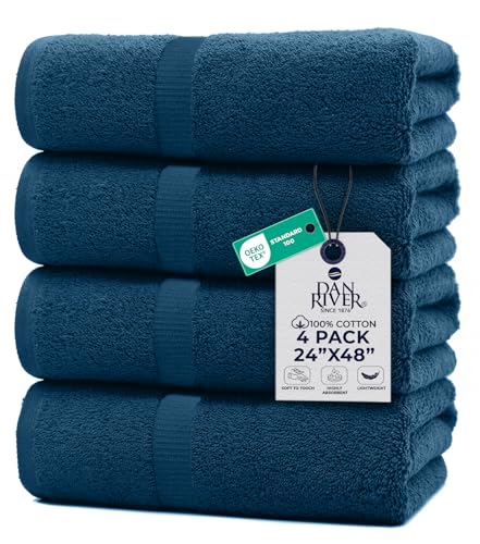 DAN RIVER 4 Pack Cotton Bath Towels 24x48 Inches, Blue Opal | Lightweight, Absorbent, Super Quick Dry towels, Soft & Durable Thick Body Towels for Home, Gym and Spa - color: Blue Opal, size: Bath Towel (24x48)