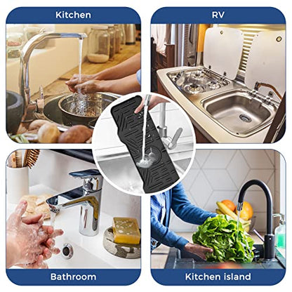 18" Kitchen Sink Faucet Splash Guard Plus Size Silicone Sink Faucet Drying Mat Faucet Handle Drip Catcher Tray Dish Sponge Holder Kitchen Sink Accessories Protector Home Organization Gadgets Organizer
