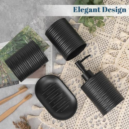 Plastic Bathroom Accessories Set,Black Bathroom Accessory Set Includes Liquid Soap Dispenser with Rust-Proof Plastic Pump,Bathroom Cup,Soap Dish for Modern Home Apartment - color: Black
