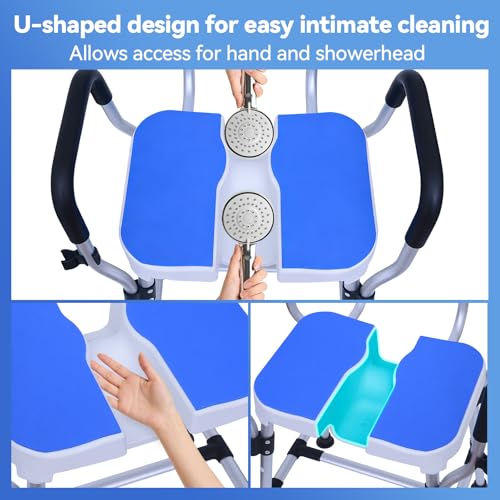 U-Shaped Shower Chair, 400 lbs Capacity, Adjustable Height Bath Seat, Blue | Shower Chair with Removable Back and Arms, Non-Slip Feet Bath Seat for Inside Shower, Shower Stool for Elderly and Disabled