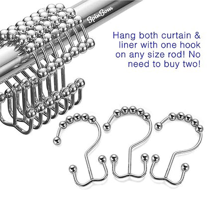 2lbDepot Shower Curtain Rings Hooks - Chrome Finish - Premium 18/8 Stainless Steel - Double Hooks with Easy Glide Rollers Rust Resistant Metal Hook, Six Finishes Available - Set of 12 for Shower Rods - color: Polished Chrome