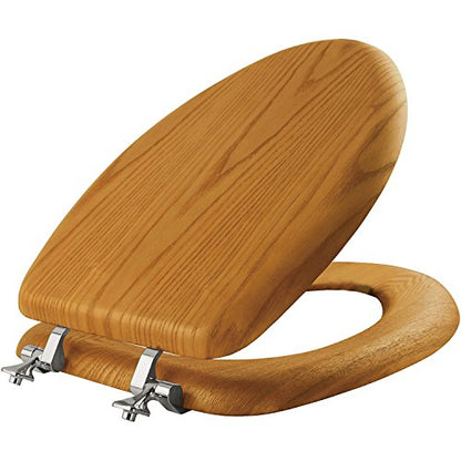 Mayfair Natural Oak Veneer Toilet Seat with Chrome Hinges, Elongated, Wood - size: Elongated