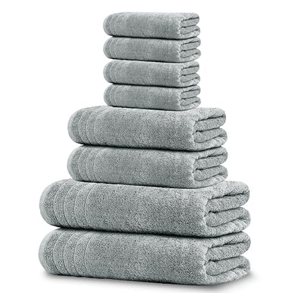 8 Piece Towel Set, 2 XL Bath, 2 Hand, 4 Washcloth, Cool Grey | 100% Cotton, Lighter Weight, Quicker to Dry, Super Absorbent, Perfect for Bathroom - color: Cool Grey