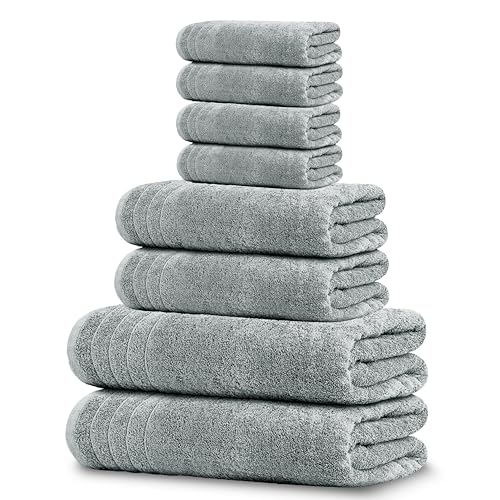 8 Piece Towel Set, 2 XL Bath, 2 Hand, 4 Washcloth, Cool Grey | 100% Cotton, Lighter Weight, Quicker to Dry, Super Absorbent, Perfect for Bathroom - color: Cool Grey