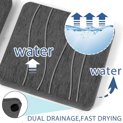 3PCS Water Absorbing Stone Tray, Fast Drying Stone Sink Tray, Stones Soap Trays, Water Absorbent Diatomite Trays, Diatomite Coasters for Kitchen Sink Bathroom Counter, Hand Soap Dish & Holders - color: 1pcs 21×10cm + 2pcs 10×10cm Dark Gray Wave
