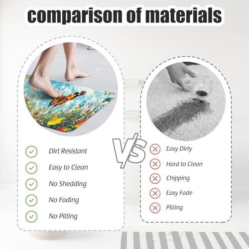 Bathroom Runner Mat Rugs Long,Cat Flower Garden Butterflies 3d beautiful Diatomite Stone Bath Mat Large Absorbent Diatomaceous Earth Mat Non Slip Fast Dry Shower Mat Bathroom Rugs Floor Mat 16x42in - color: Design19