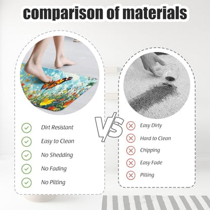 Bathroom Runner Mat Rugs Long,Cat Flower Garden Butterflies 3d beautiful Diatomite Stone Bath Mat Large Absorbent Diatomaceous Earth Mat Non Slip Fast Dry Shower Mat Bathroom Rugs Floor Mat 16x42in - color: Design19