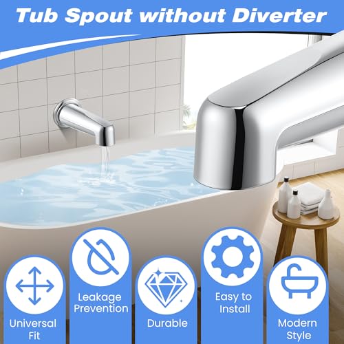 7″ Tub Spout Universal Fits,Without Diverter,Chrome | Fits 1/2" Copper Pipe, 1/2" IPS and 3/4" IPS, Bathroom Bathtub Faucet with Adapters and Hex Wrench - color: Chrome, style: Without Diverter
