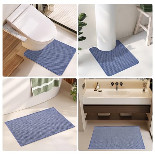 TYUU Small Bathroom Rugs Non Slip Washable Bath Rugs Super Absorbent Bathroom Rug Thin Quick Dry Low Pile Bath Mats, Denim Blue 12"x12" - color: Denim Blue01, size: 1' X 1' (Rectangular)