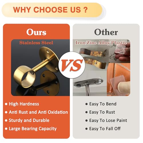 Alise Gold Curtain Rod Holder Bracket 1-1/2Inch Dia,Closet Rod Holders | Wall Mounted,Ceiling Mount Curtain Rod Flange Brackets,Stainless Steel,Curved Curtain Rod Holders,for Bathroom,Kitchen,4 Pack - color: Golden Finish, size: 38mm/1-1/2 Inch Dia.